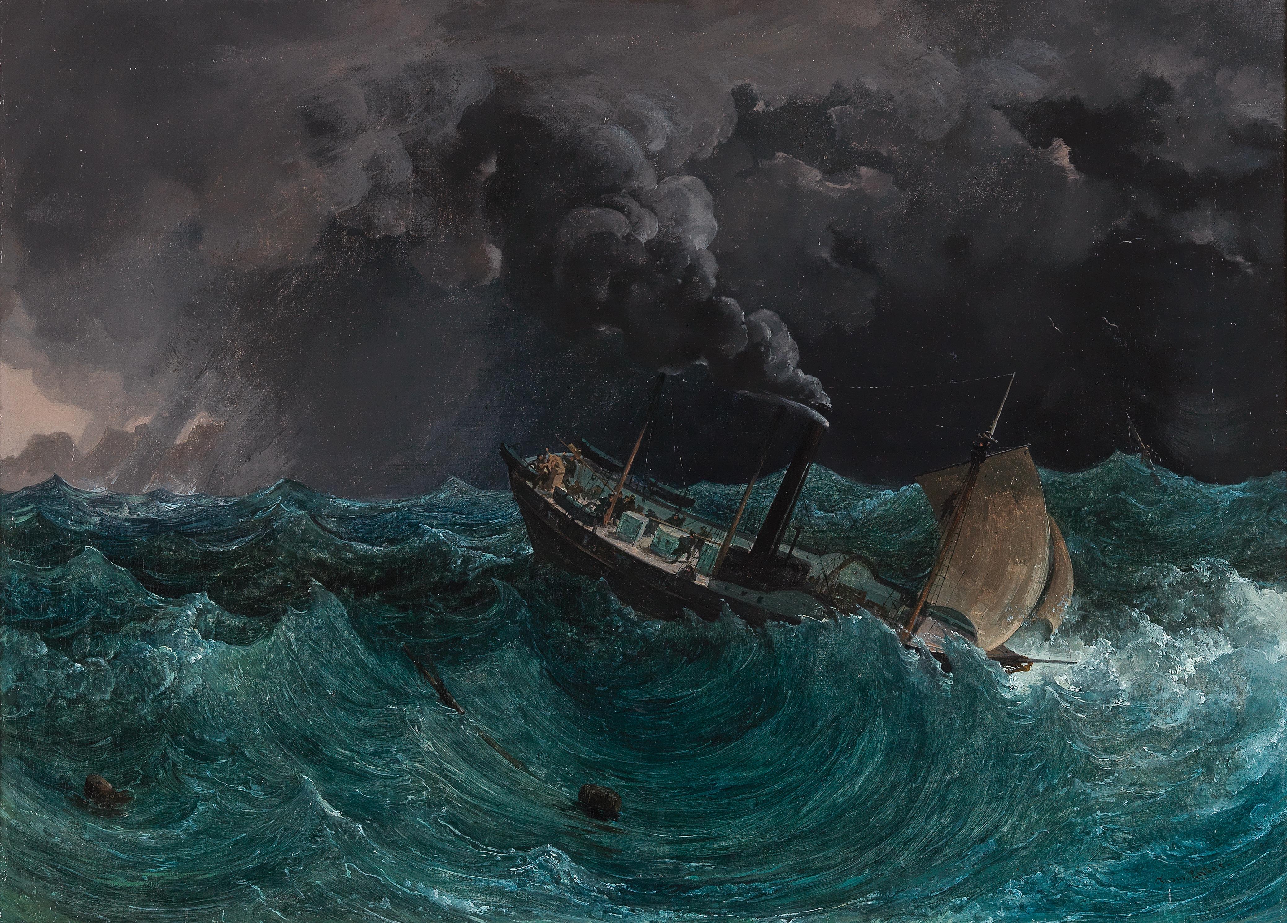 The Imperial and Royal Steamboat Marianna in a Storm in the Black Sea by Thomas Ender - Auction record, sale price, and art valuation. Compare with similar artists and explore comparable artworks.