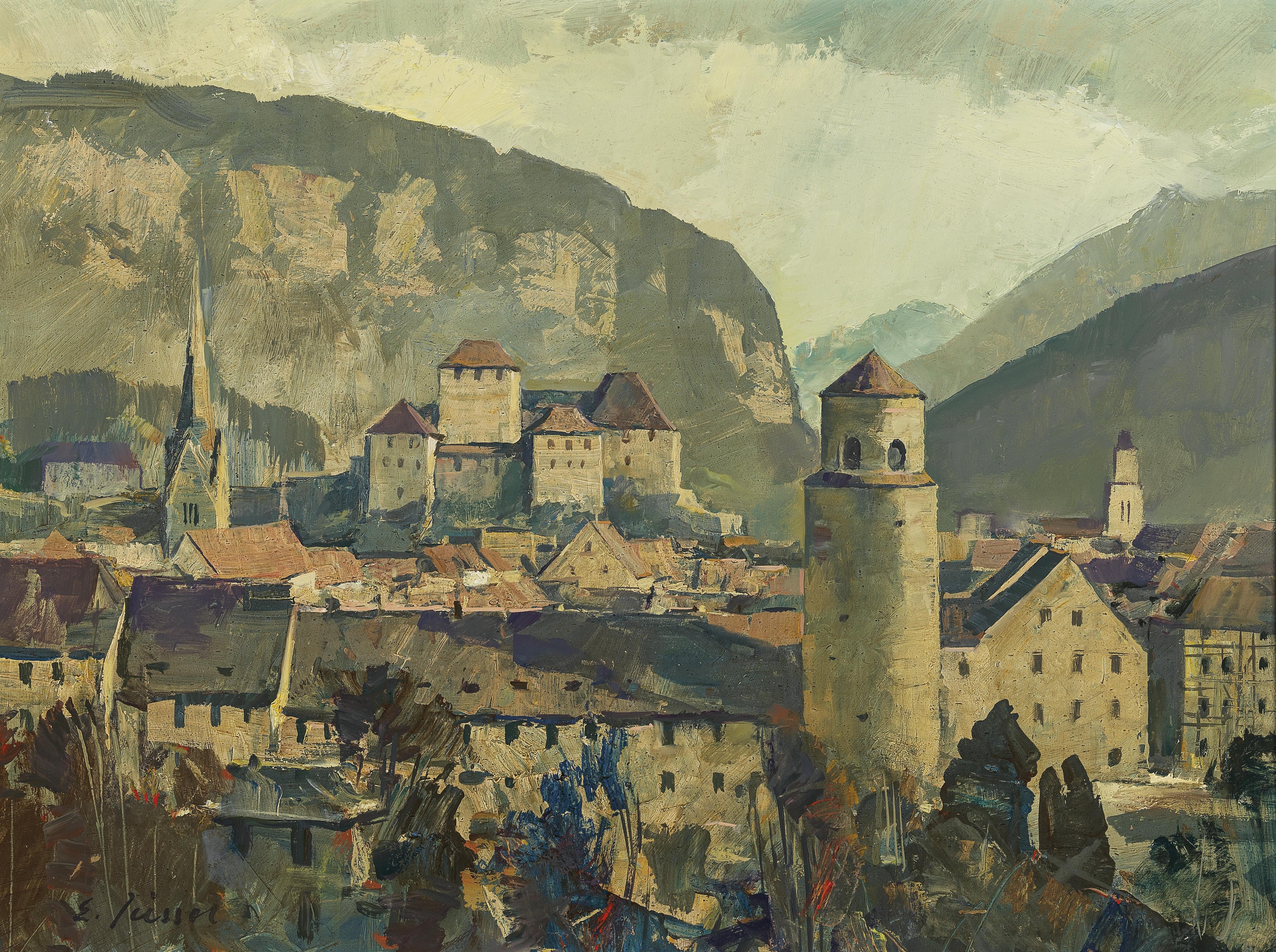 Feldkirch with Katzenturm and Schattenburg by Eugen Jussel - Auction record, sale price, and art valuation. Compare with similar artists and explore comparable artworks.