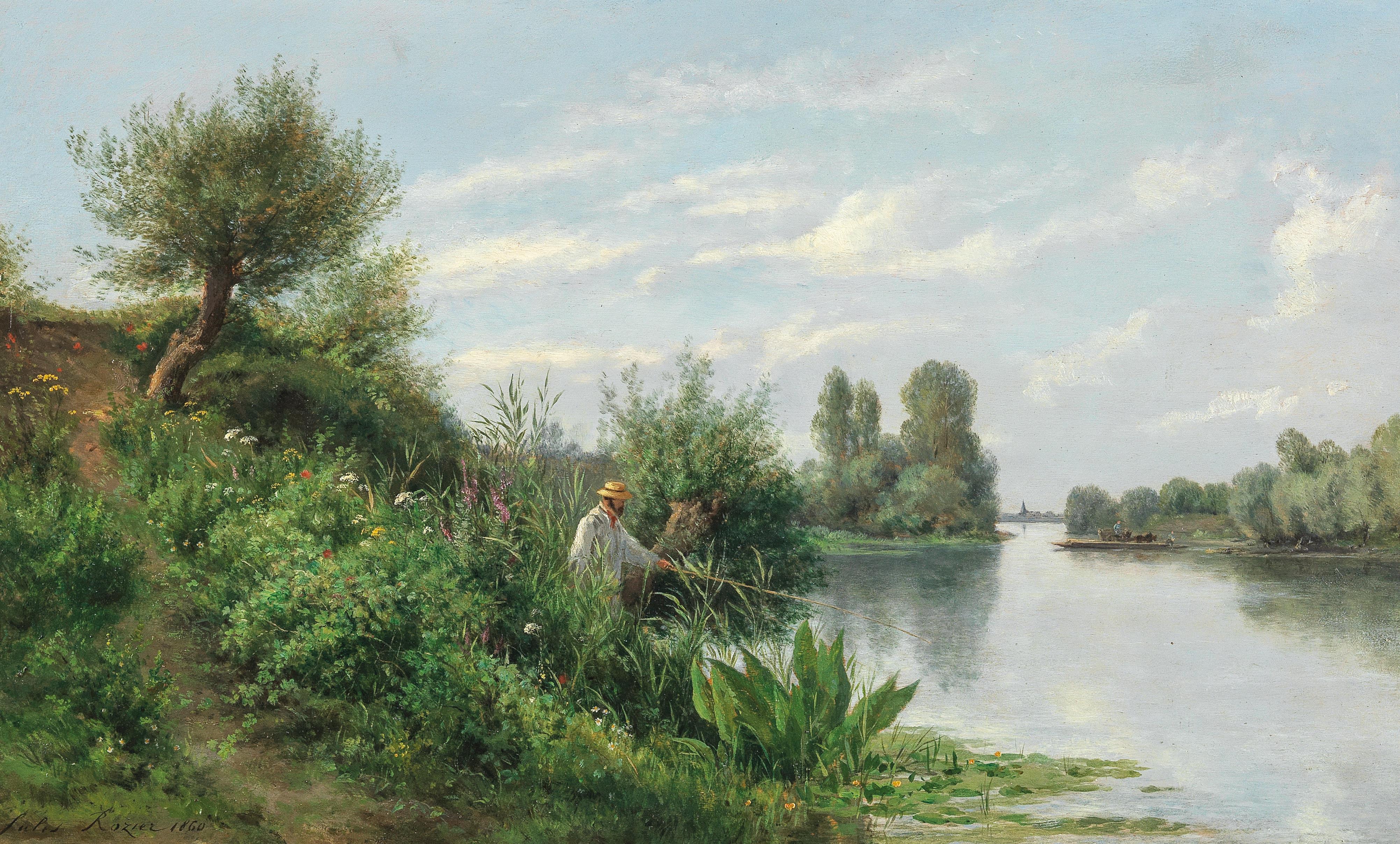 An Angler on the Riverbank by Jules Charles Rozier - Auction record, sale price, and art valuation. Compare with similar artists and explore comparable artworks.