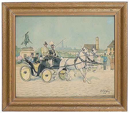 Emperor Francis Joseph I in a carriage on Heldenplatz in Vienna