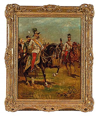 Emperor Francis Joseph I of Austria with Crown Prince Rudolf and his staff on horseback