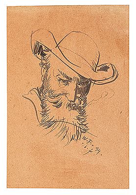 A self portrait, in a hat and smoking, in half profile facing right by Wilhelm Busch - Auction record, sale price, and art valuation. Compare with similar artists and explore comparable artworks.