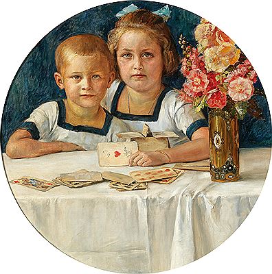 Two Children Playing Cards