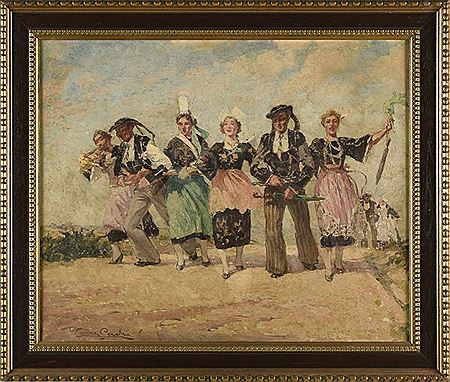 Fête en pays Bigouden by Pierre Cadre - Auction record, sale price, and art valuation. Compare with similar artists and explore comparable artworks.