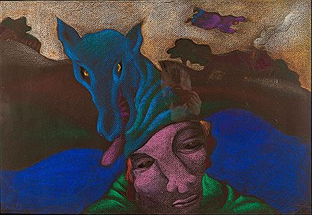 Figure with Blue Wolf