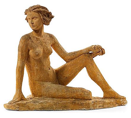 Nude sitting with apple