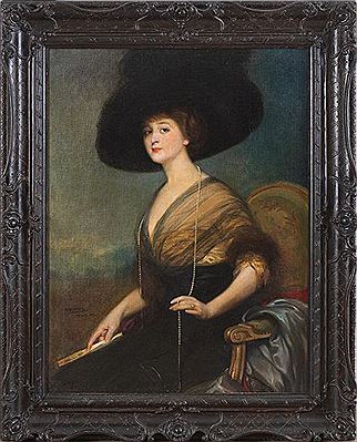 "Retrato de dama con collar de perlas y abanico"