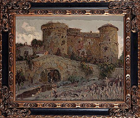 "Landscape with fortification and bridge"