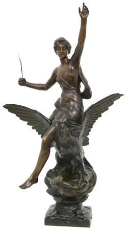 Hebe, the goddess of youth, seated atop an eagle with her arm raised