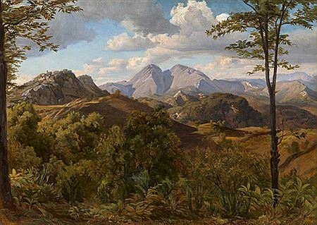 Blick von Civitella auf die Mammellen mit Rocca Santo Stefano