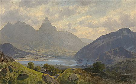 "Lowerz": Der Lauerzsee mit dem Bergmassiv Mythen in der Schweiz by Adolf Mosengel - Auction record, sale price, and art valuation. Compare with similar artists and explore comparable artworks.