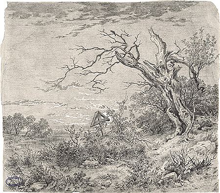 Eine pittoreske Landschaft bei Mondschein