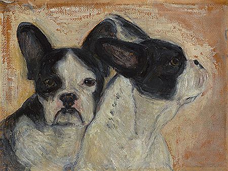 Doppelporträt zweier Französischer Bulldoggen Doppelporträt zweier Französischer Bulldoggen