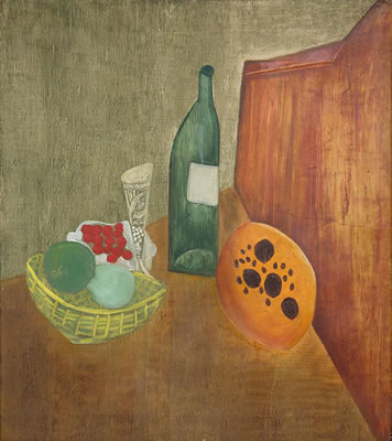 Still Life with Wine Bottle, Glass and Fruit