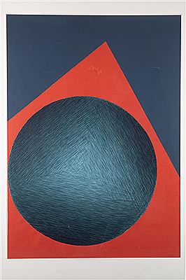 Abstract with Hatched Sphere in Triangle, 1973?