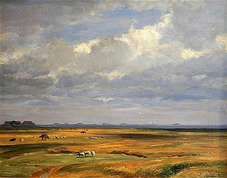 Weite Landschaft mit tiefem Horizont, Wolken bedeckter Himmel und Vieh auf der Weide by Josef Waldemar Keller-Kuhne - Auction record, sale price, and art valuation. Compare with similar artists and explore comparable artworks.