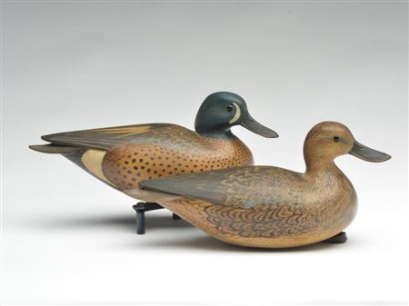 Rare pair of hollow carved blue wing teal