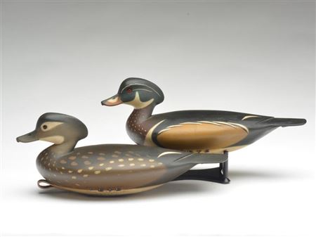 Pair of hollow carved wood ducks