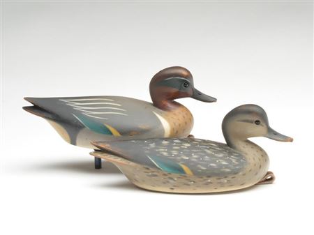Pair of hollow carved green wing teal