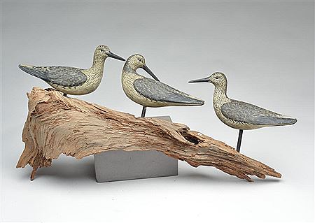 Three piece wall display of nine yellowlegs
