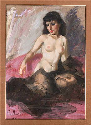 Nude half covered with black gauze