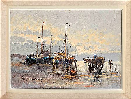 Fisherman after catching on a Dutch beach