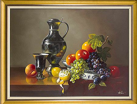 Fruit still life with pewter jug