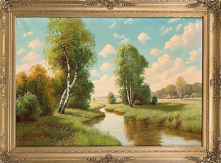 Wide heathland with stream and birch trees by Hans Beckers - Auction record, sale price, and art valuation. Compare with similar artists and explore comparable artworks.