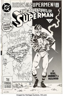Tom Grummett and Doug Hazlewood Adventures of Superman #501 Cover Original Art (DC, 1993)
