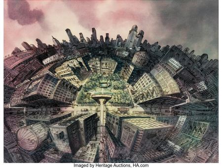 Fritz the Cat City View Painted Background Original Art with Overlay (Ralph Bakshi, 1972)