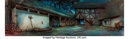 The Lord of the Rings Village Pan Production Background Setup Original Art with Overlay (Ralph Bakshi, 1978)