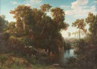 Arkadische Landschaft mit Badenden