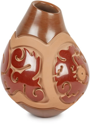 Carved Red and Sienna Vase