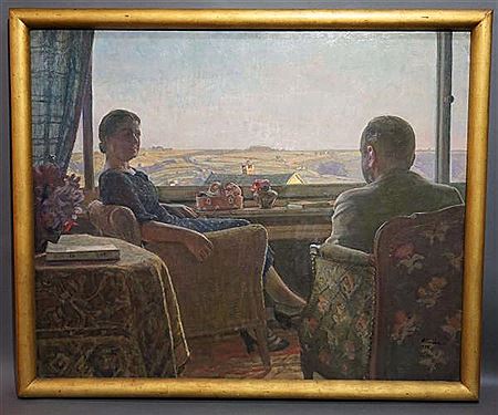 Couple assis contemplant l'horizon devant la fenêtrre by Maurice Pirenne - Auction record, sale price, and art valuation. Compare with similar artists and explore comparable artworks.