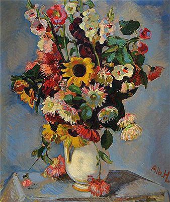 Lush still life with summer flowers in white jug