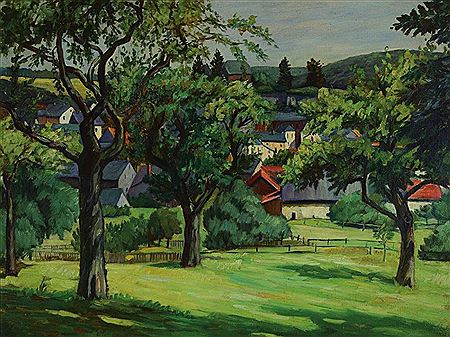 Landschaft am Vogelsberg by Hermann Herterich - Auction record, sale price, and art valuation. Compare with similar artists and explore comparable artworks.