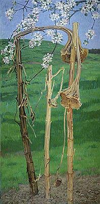 Kirschblüten und verwelkte Sonnenblumen, Memento Mori