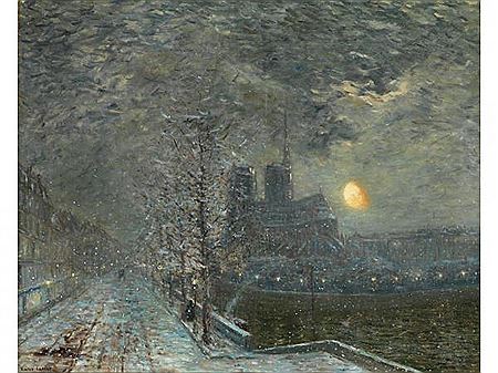 NOTRE DAME IN PARIS AN EINEM VERSCHNEITEN WINTERABEND