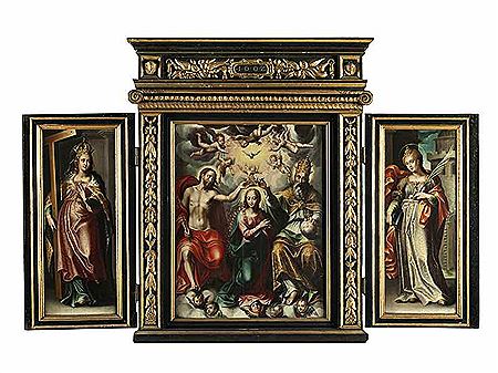 HOUSE ALTAR DATED 1602 OF MUSEUM-QUALITY