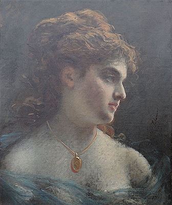 Female profile with a medallion