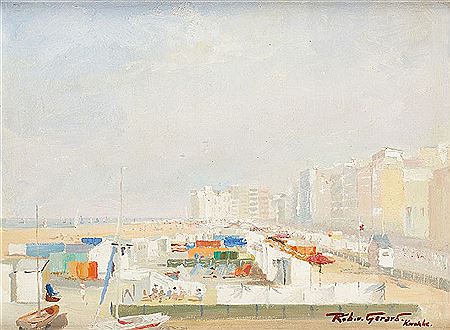 Animated view of Albert beach by Robert Ulderic Gerard - Auction record, sale price, and art valuation. Compare with similar artists and explore comparable artworks.