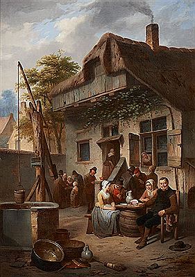 Déjeuner dans la cour de l’auberge