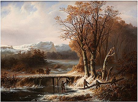 Le débardage en bord de ruisseau dans un paysage enneigé.