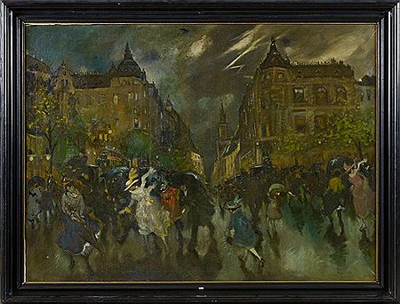 "Rue animée sous la pluie"
