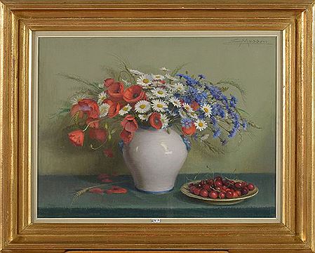 "Nature morte au vase de fleurs et aux cerises"