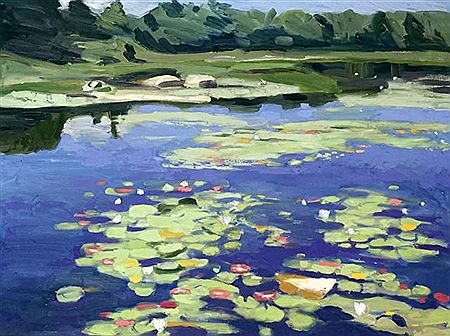 "Water lilies, blue water" by Ron Simpkins - Auction record, sale price, and art valuation. Compare with similar artists and explore comparable artworks.