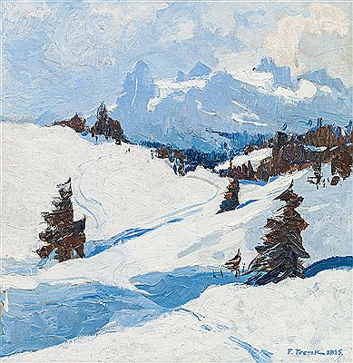 Snowscape, 1925 by Franz Trenk - Auction record, sale price, and art valuation. Compare with similar artists and explore comparable artworks.