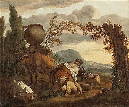 Bäuerin in italienischer Landschaft