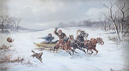 Wilde Fahrt (Russische Troika in Schneelandschaft)