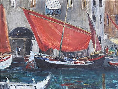 Kanal mit Booten in Venedig